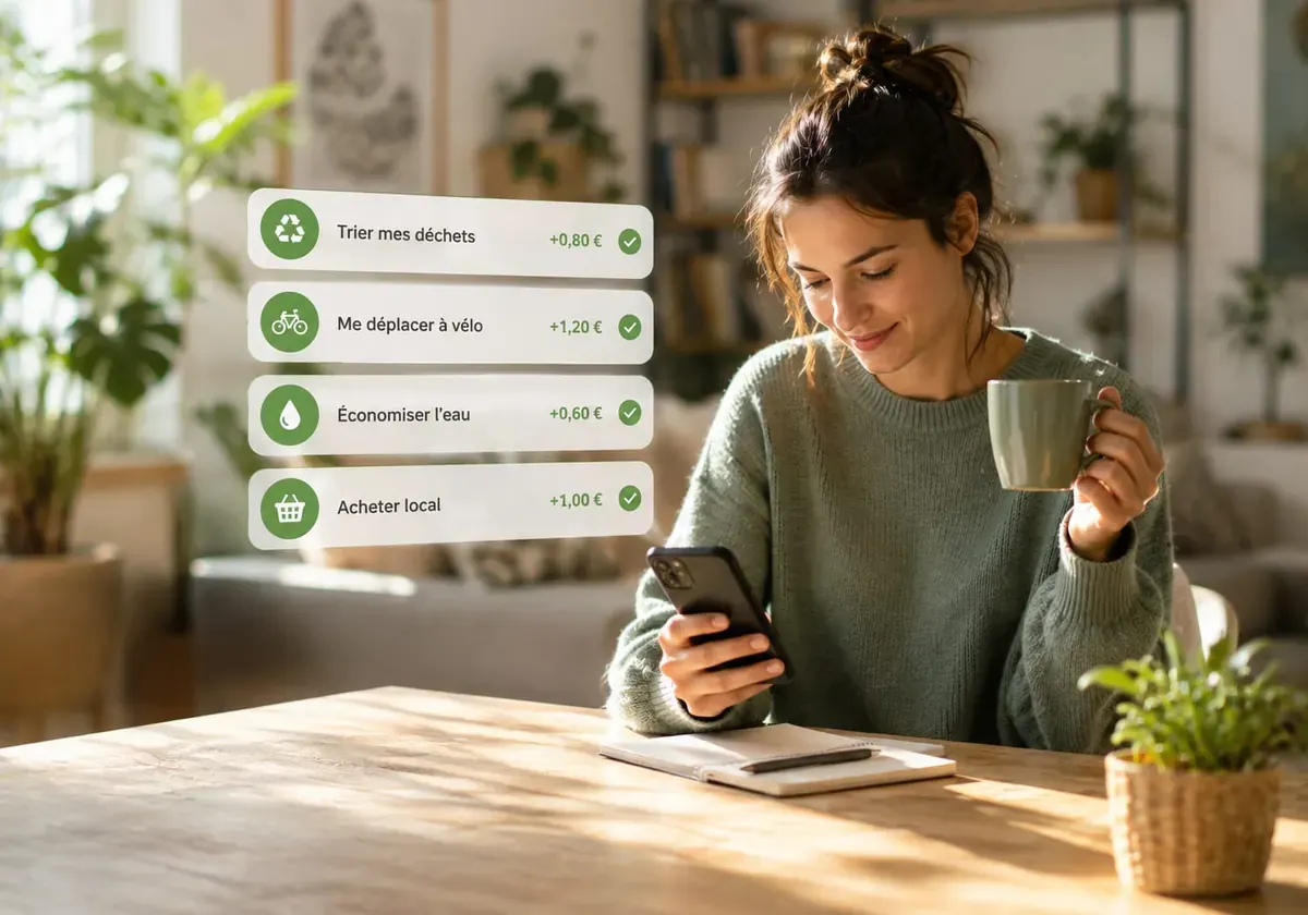 Personne consultant sur son téléphone des exemples de gestes écocitoyens FRT ToDo